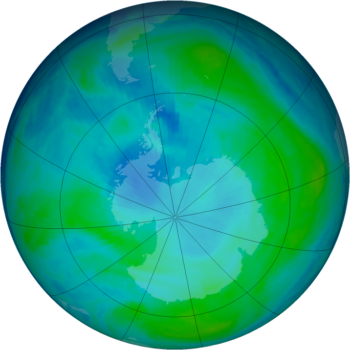 Antarctic ozone map for 03 February 1998